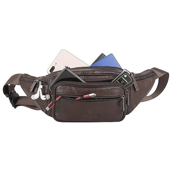 Genuine Leather Fanny Pack/Waist Bag/Organizer , Brown-861 Medium - Picture 7 of 9